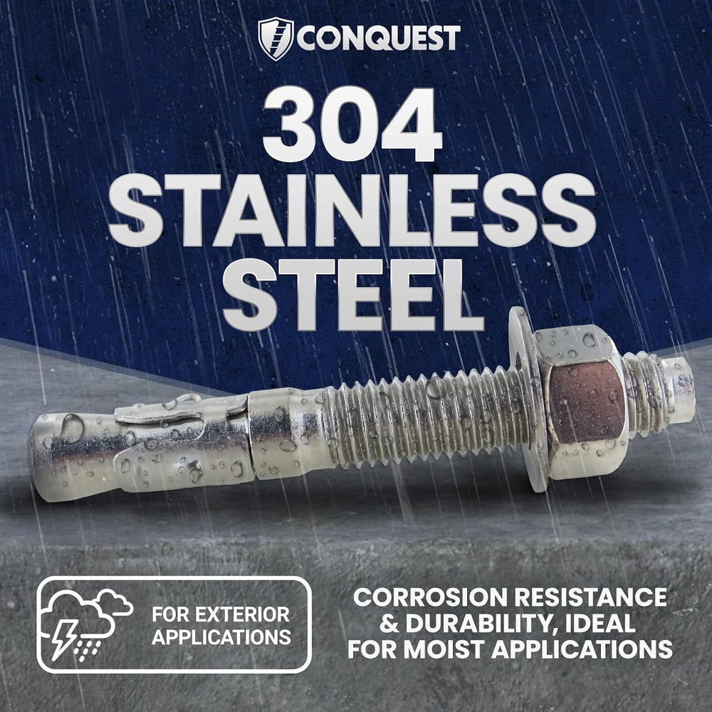 Conquest 304 Stainless Steel Wedge Anchors for Concrete 1/2” x 3-3/4”