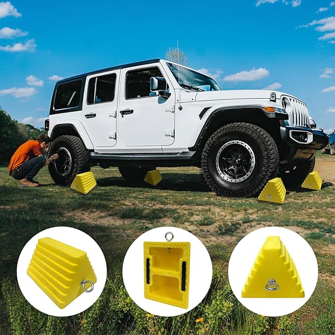 Premium 4 pcs Heavy Duty Wheel Tire Chocks, Vehicle Chocks
