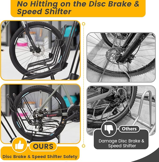 Floor Bike Rack for 5 Bikes, Safeguard Disc Brakes & Derailleurs Design