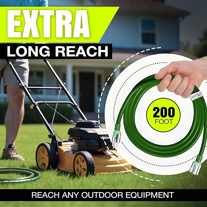 200ft Outdoor/Indoor Extension Cord 16/3 Gauge Heavy Duty 3 Prong SJTW