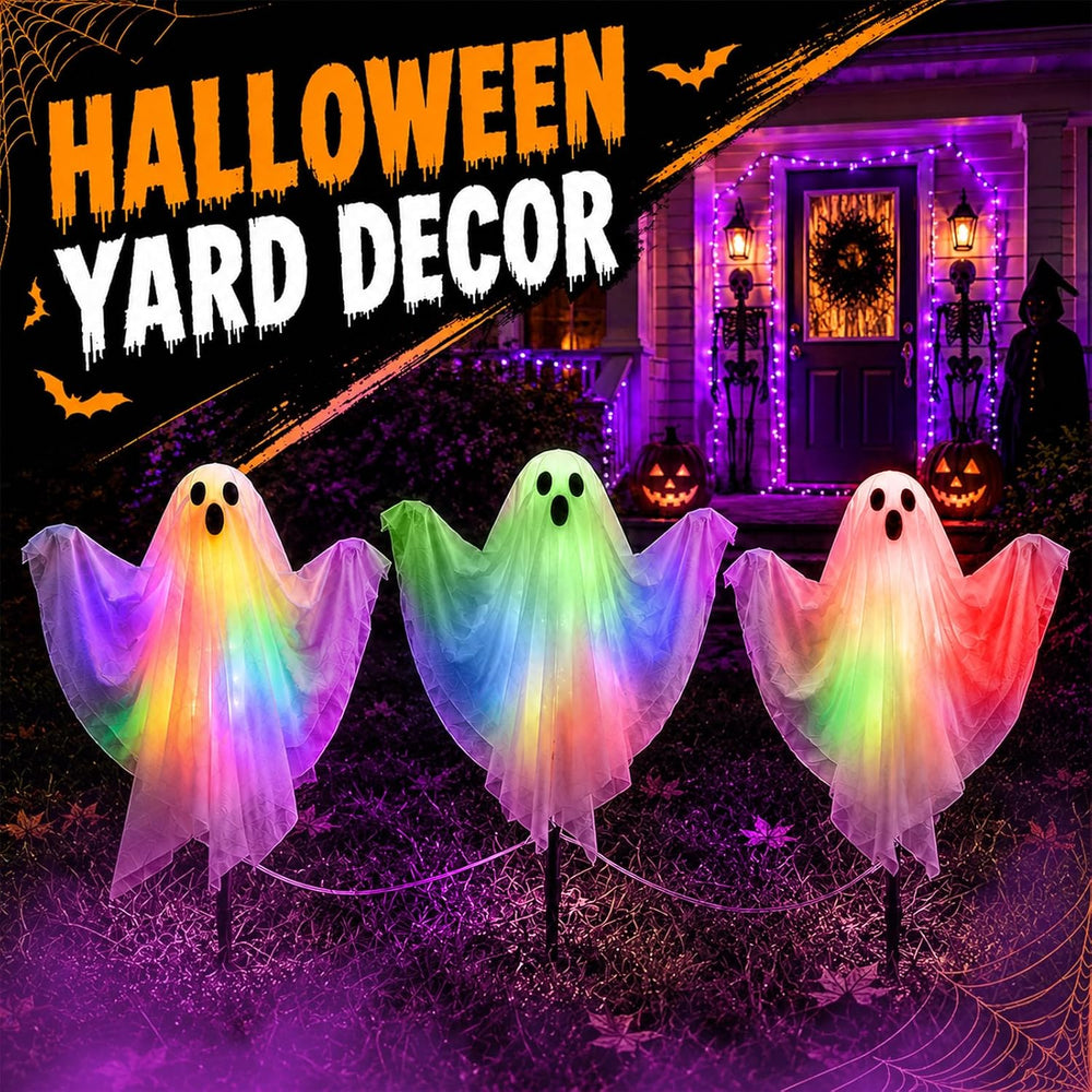 3 Pcs Halloween Lighted Ghost Stakes with Remote Control & Timer, 17.7 in...