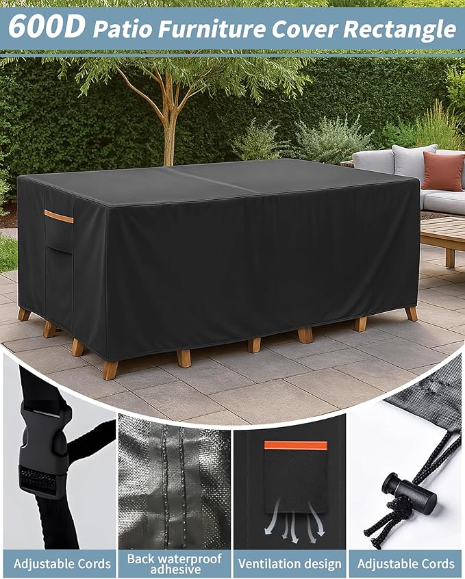 Outdoor Waterproof Furniture Cover, 88W x 62L x 28H inches Heavy Duty 600D