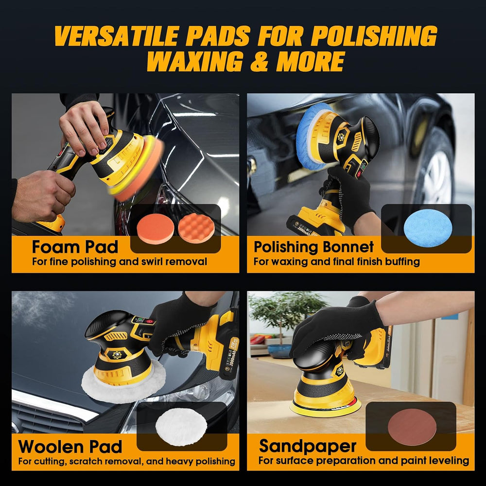 Cordless Car Buffer Polisher kit, DA Polisher with 2*21V Batteries