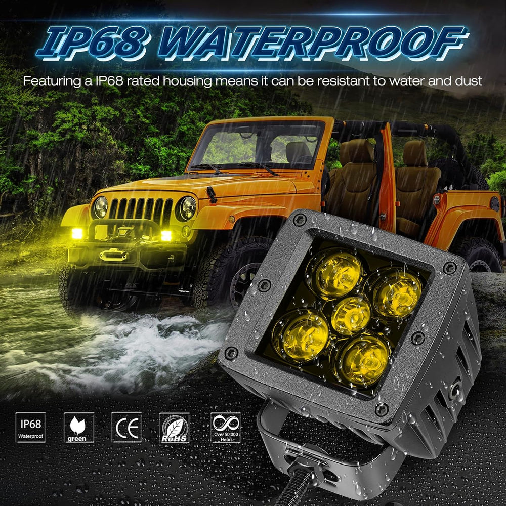 Amber LED Cube Lights, Niwaker 2Pcs 3 Inch 100W CREE LED Pods Spot Ditch Ligh...