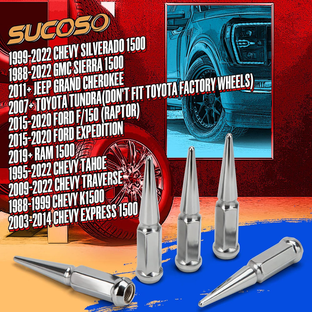 14x1.5 Spiked Lug Nuts 6x5.5 Chevy, Chrome Spike Lug Nuts Chevy Silverado 6 L...