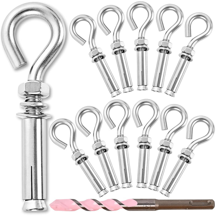 12 Pack 3/8" X 4-1/2" 304 Stainless Steel Concrete Eye Bolt Anchors