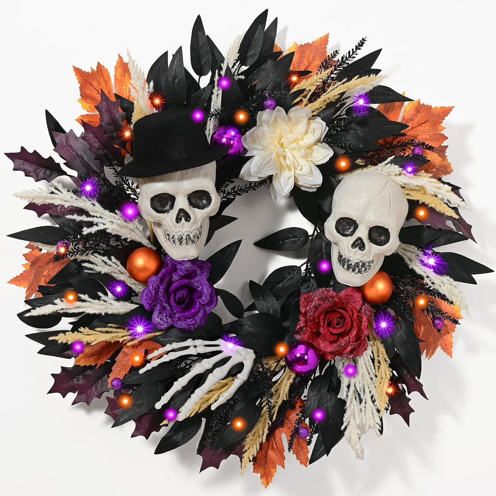 Waipfaru 2Pcs 24 Inch Halloween Wreath for Front Door Halloween Door Wreath