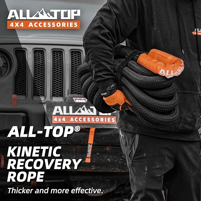 ALL-TOP Kinetic Recovery Rope Kit w/ 2 Soft Shackles, 1.5in x 30ft, Heavy Duty