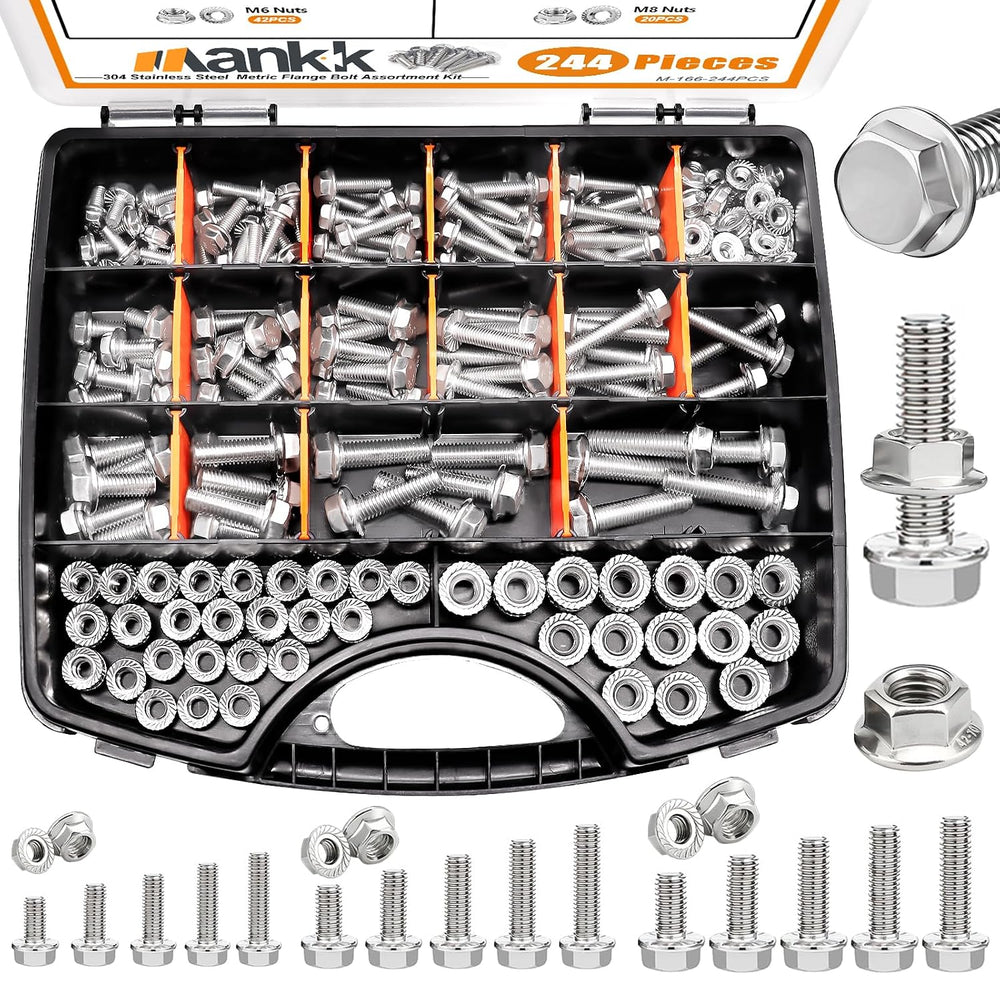 mankk 244PCS 304 Stainless Steel Metric Flange Bolts and Nuts Assortment Kit ...