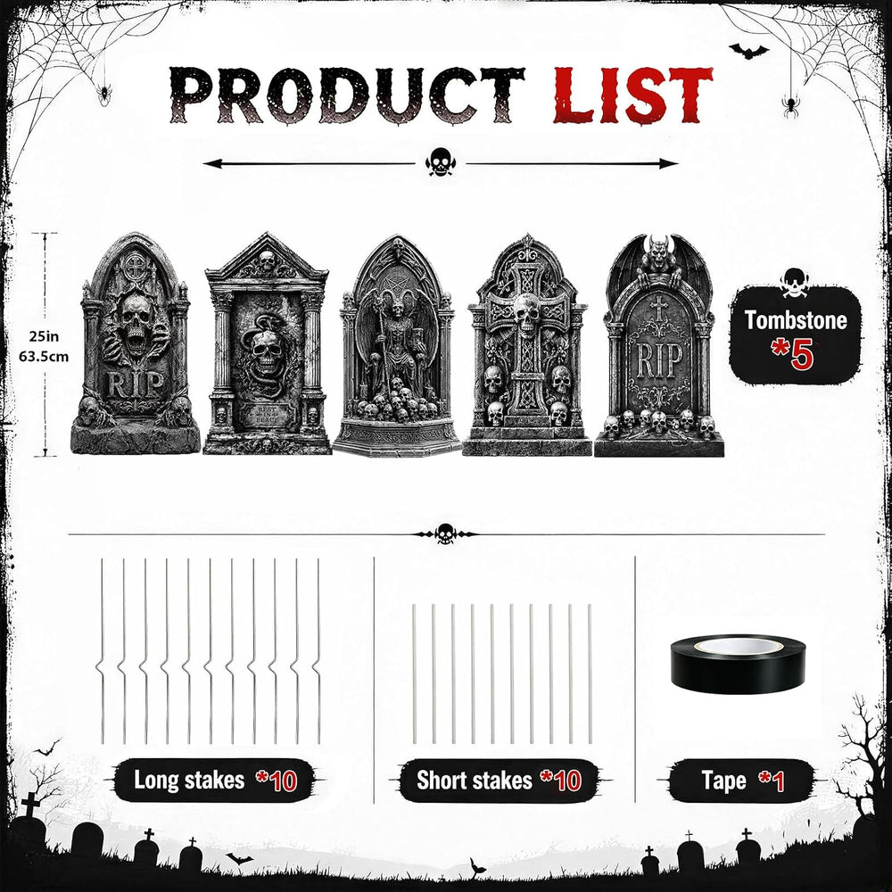 25" Halloween Tombstones, 5PCS Halloween Decorations Outdoor Gravestone