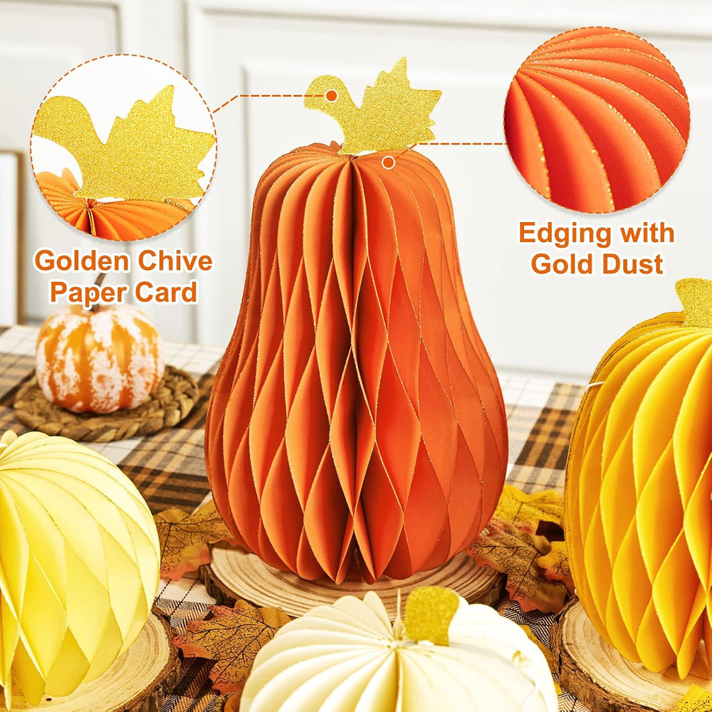 SUBEAUTY 8 PCS Pumpkin Honeycomb Centerpieces Fall Pumpkin Party Decoration T...