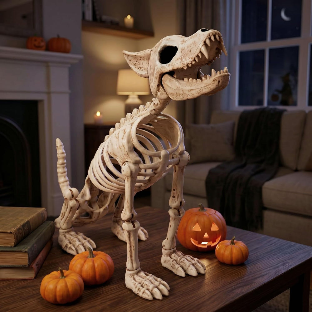 JOYIN 34” Wolf Skeleton Halloween Decoration, Plastic Animal Skeleton with Mo...