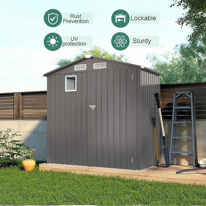 6x3.6FT Outdoor Storage Shed, Galvanized Steel Garden Shed