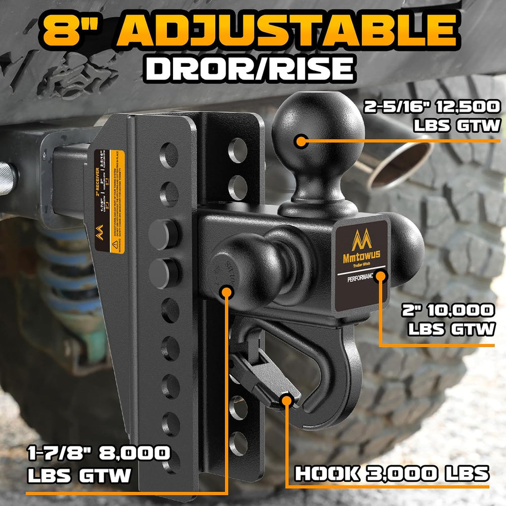 Adjustable Trailer Hitch - Drop Hitch Fit 2" Receiver -8" Drop/Rise