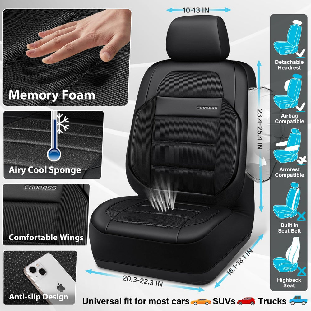 CAR PASS Memory Foam Seat Covers Front, Airy Cool Mesh Thick Car Seat Covers,...