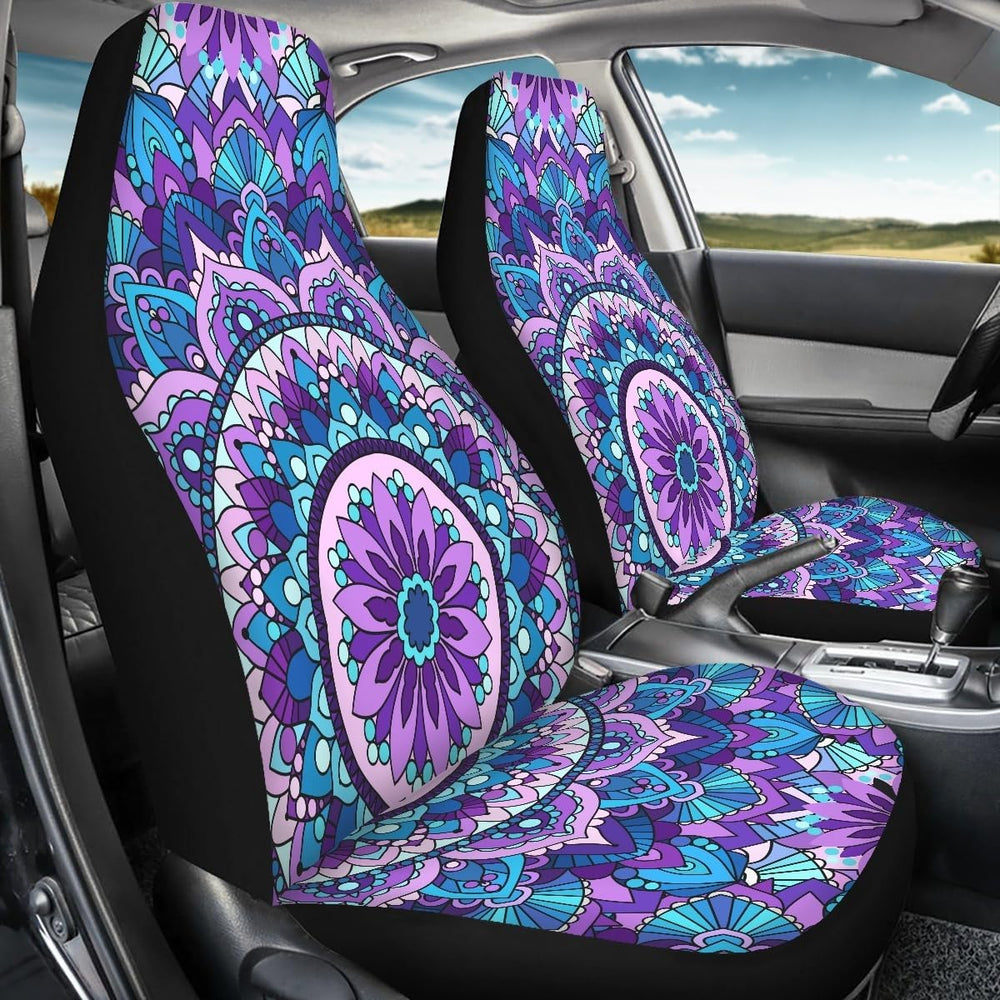 Pehede Car Seat Cover Purple Mandala Flower Pattern Front for Cars, Easy to I...