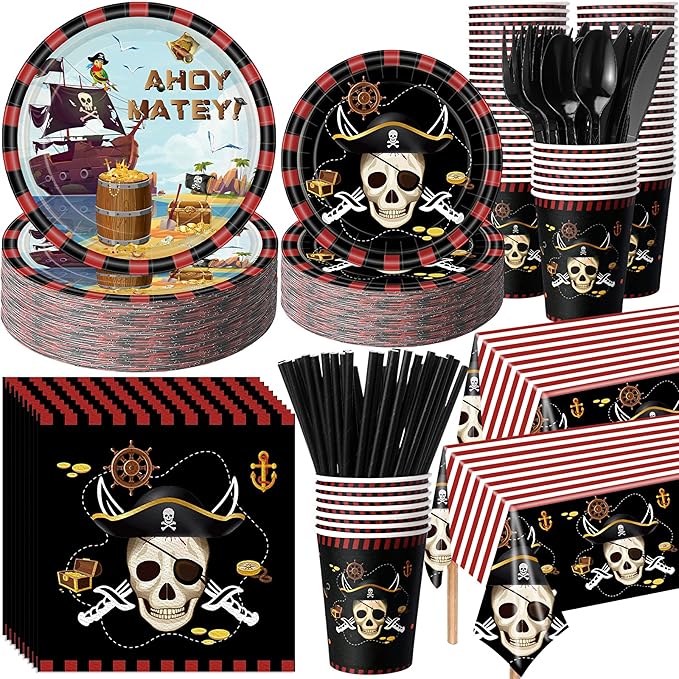 452 Pcs Pirate Party Supplies Decorations for 50 Guests, Pirate Treasure Them...
