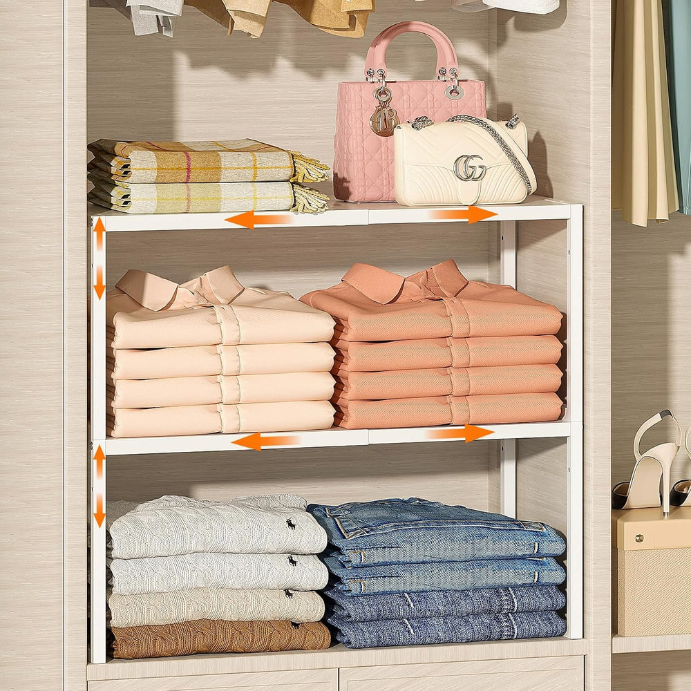 ThreeHio 2 Pack Stackable Closet Organizers and Storage Shelves, Expandable M...
