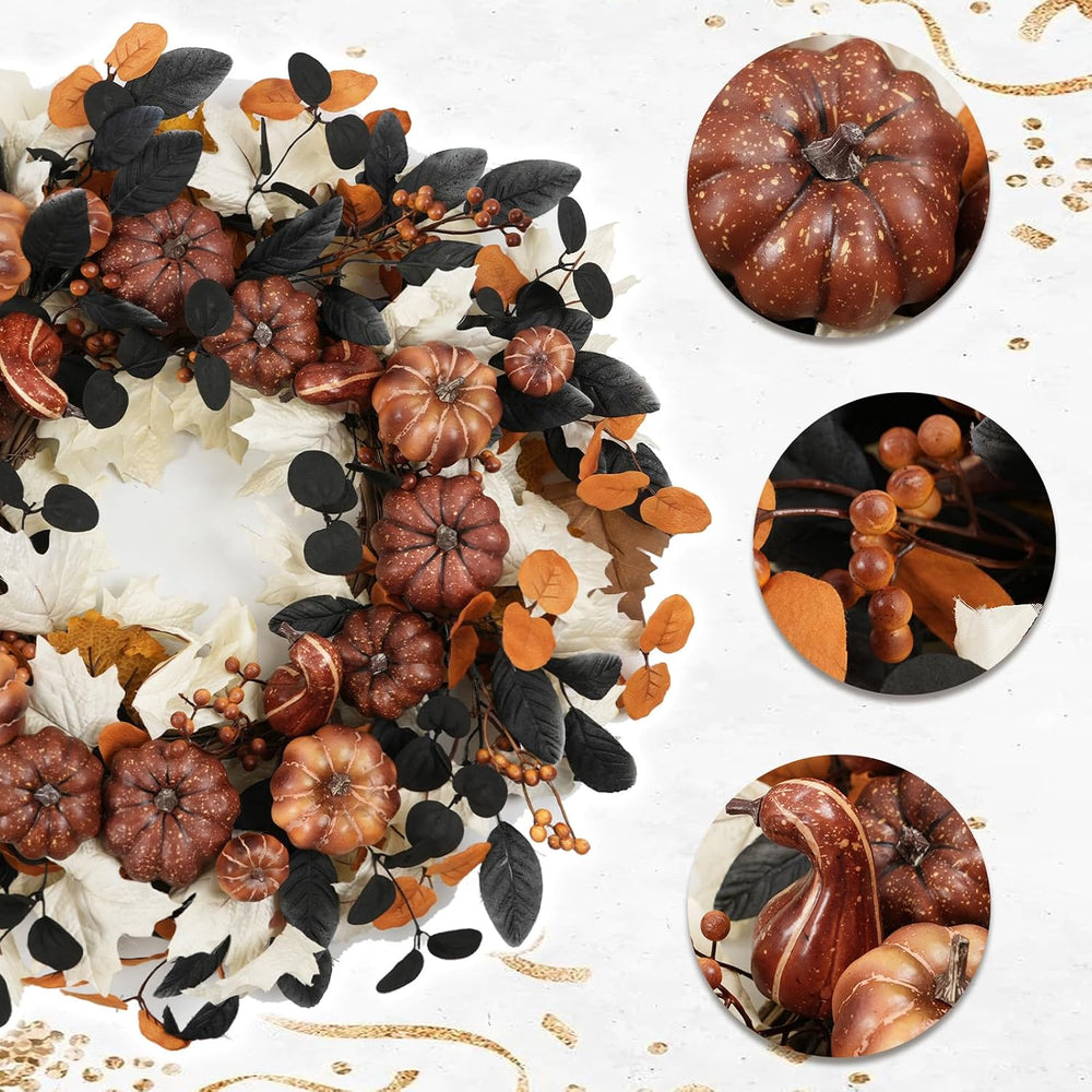 24" Fall Pumpkin Wreath Artificial Halloween Wreath for Front Door