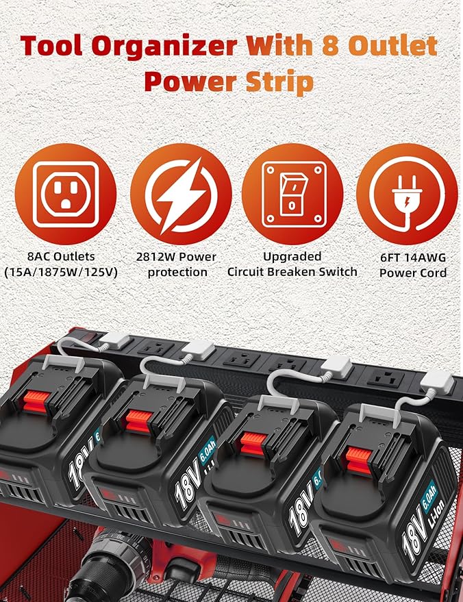 Power Tool Organizer wtih Charging Station,3 Layers Storage Rack