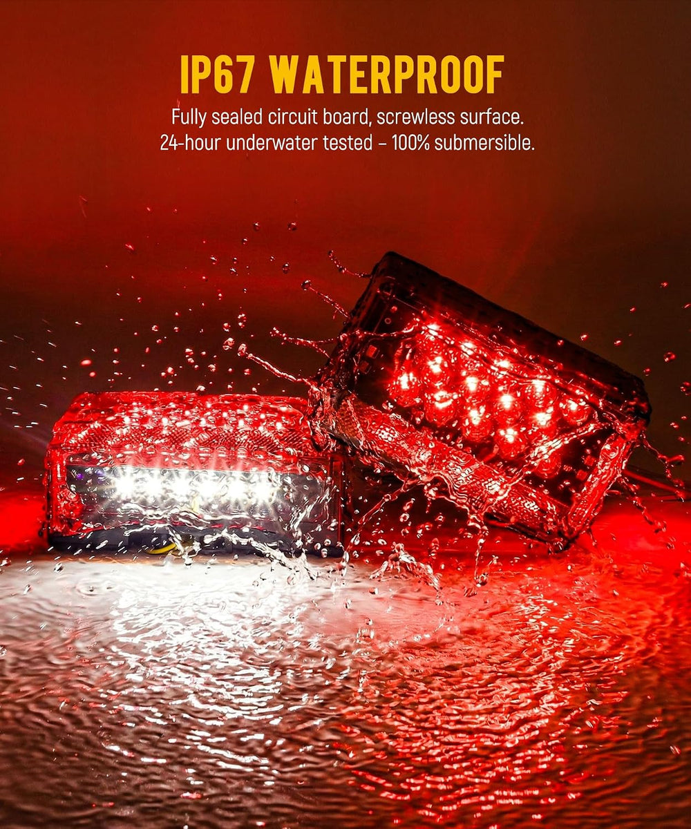Partsam 6" Rectangular LED Combination Tail Lights Kit Red, 12V LED Subm...