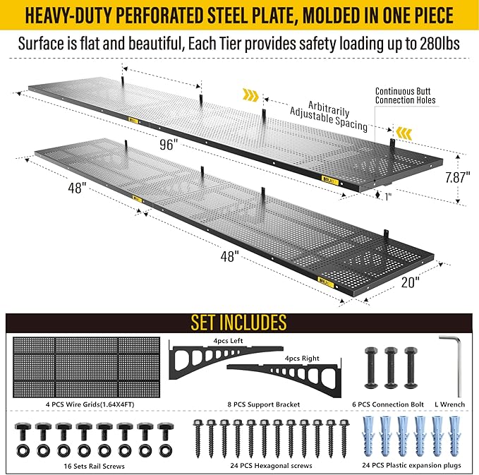 4Pack 1.64x4ft Adjustable Metal Garage Wall Shelving Heavy Duty Garage Storage