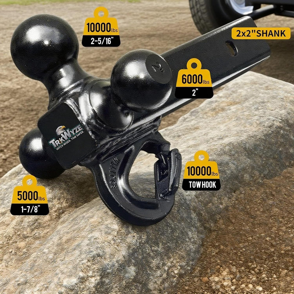 Tri-Ball Hitch 2 inch Receiver, Black E-Coat, Rust & Wear Resistant