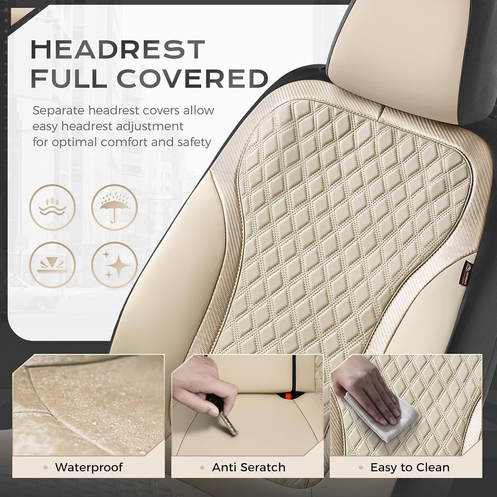 Coverado Car Seat Covers Full Set, Beige Car Seat Covers, Luxury Leather Car ...