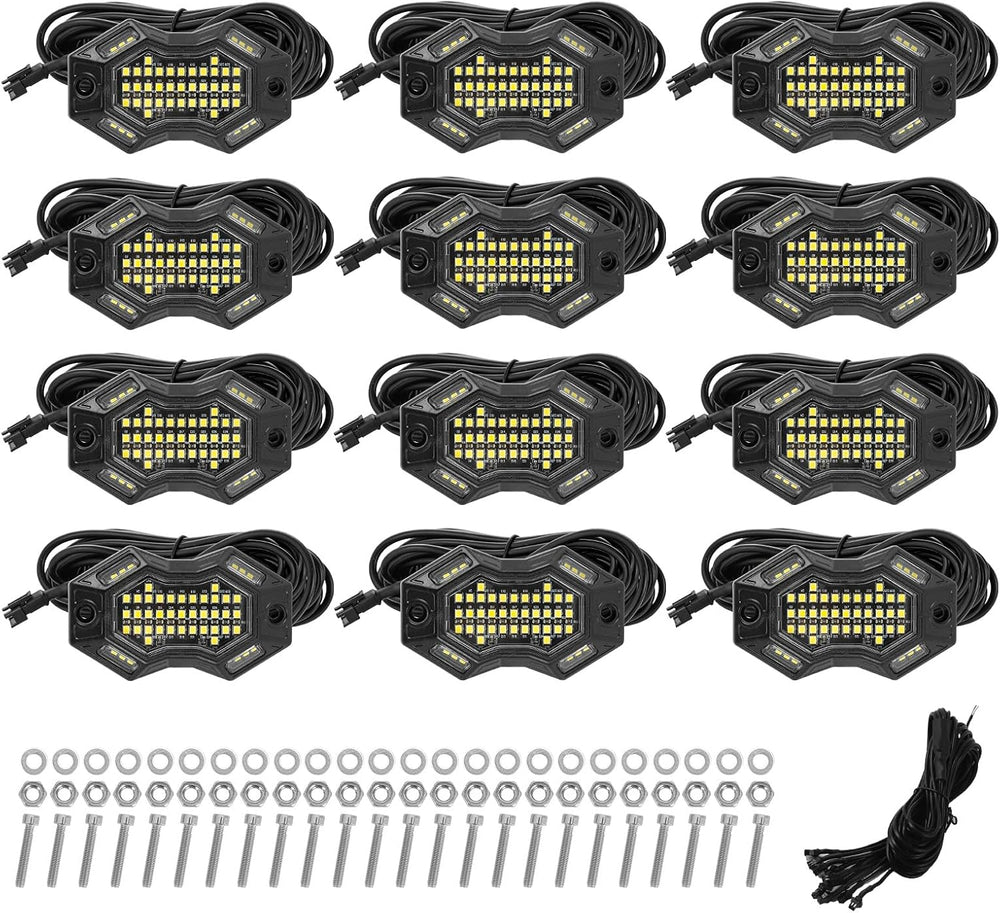 SUNPIE 12 Pods 6000K Magnetic White Rock Lights with 4M Extension Wires | Wid...