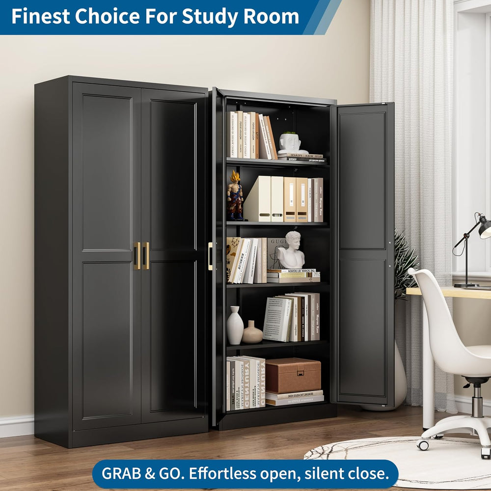 71" Black Metal Storage Cabinet with Doors, Heavy Duty
