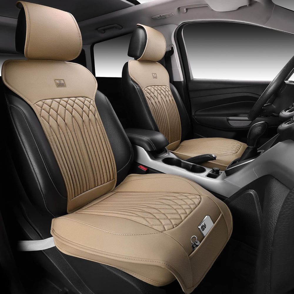 CAR PASS Car Seat Protector, 2 Pack Sideless Nappa Leather Seat Covers for Ca...