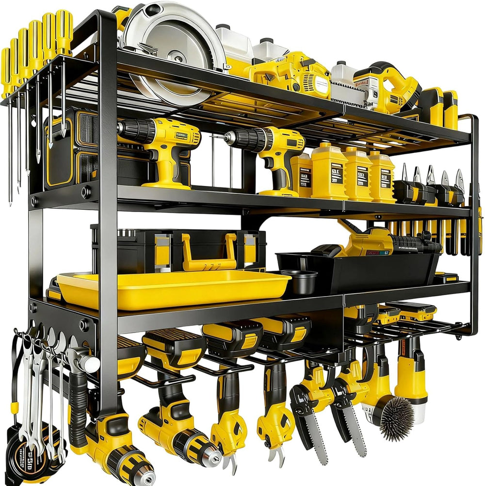 Heavy Duty 4-Tier Wall Mount Tool Rack, 8-Drill Holder & Charging Station...