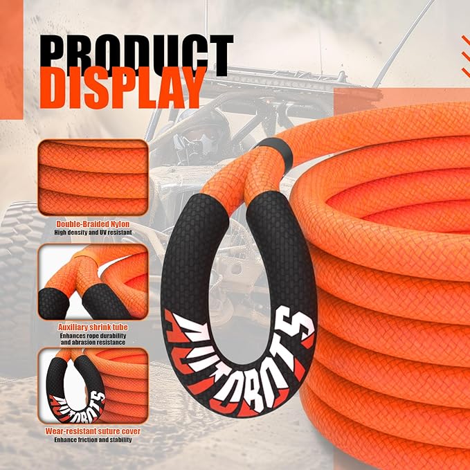 AUTOBOTS 1" x 20'Kinetic Recovery Rope,Heavy Duty Tow Rope Tow Strap