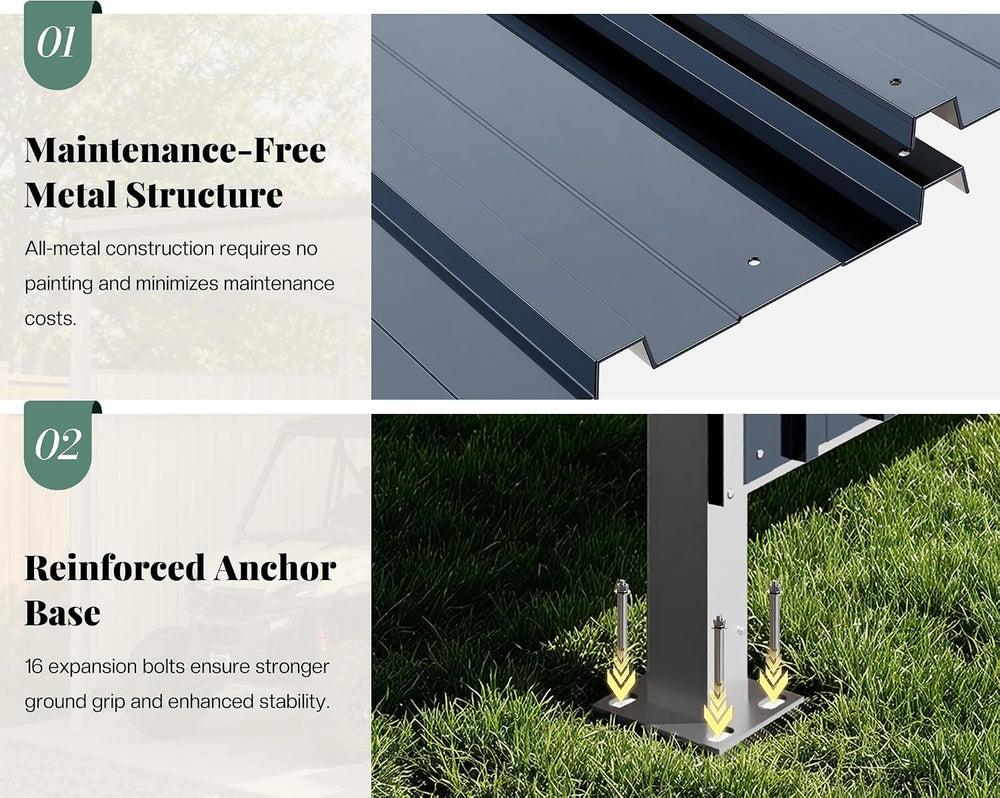 Jocisland 11x10 FT Heavy Duty Sloped Roof Metal Carport with Side Panels