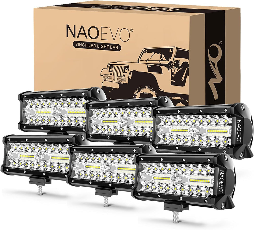 NAOEVO 7 Inch LED Light Bar, 720W 72,000LM LED Off Road/Fog Lights, 6 Pcs