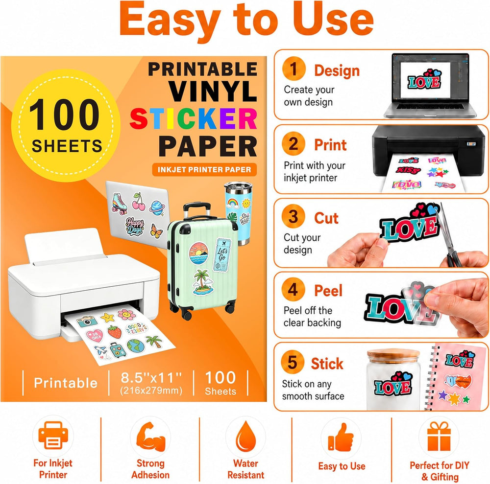 Aevdor Printable Clear Sticker Paper, 100 Sheets, 8.5x11, for Inkjet