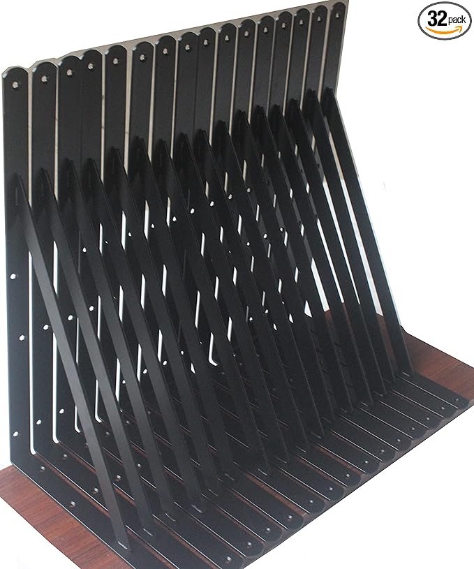 32 Pack L16 x H 10" Black Heavy Duty Shelf Brackets