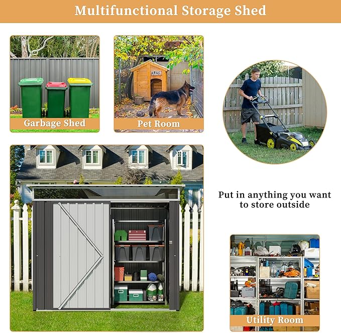 Vongrasig Outdoor Storage Shed, 6 x 4 FT Outside Metal Garden Shed
