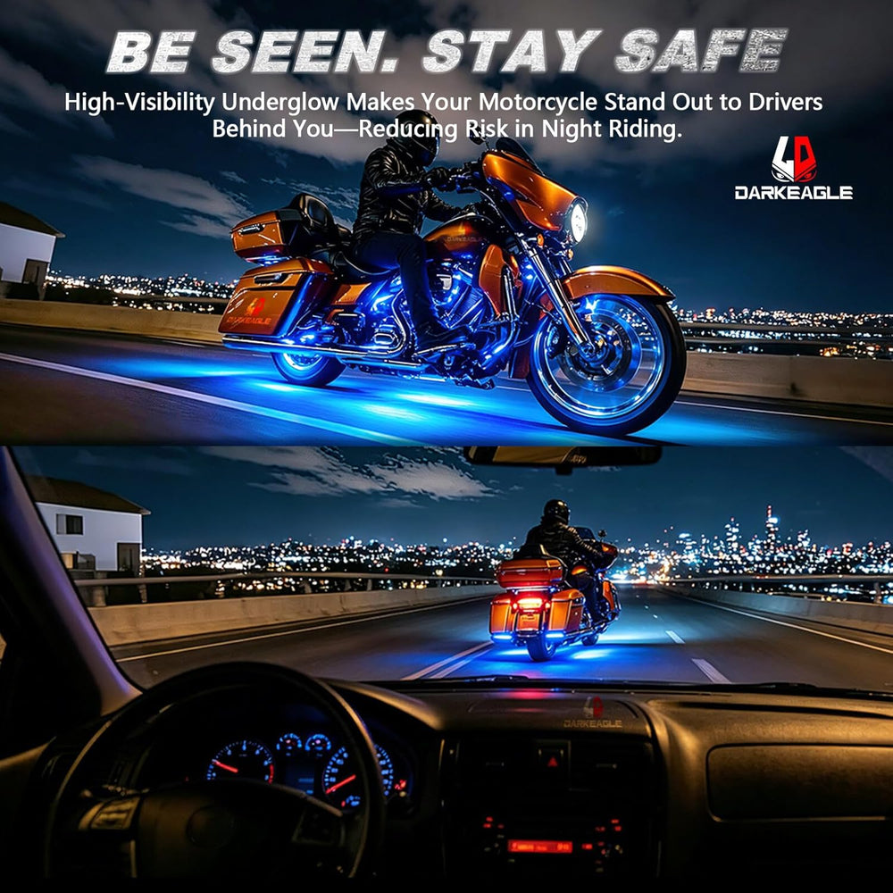 8PCS Motorcycle RGB LED Accent Lights with APP & RF Remote, Waterproof Fr...