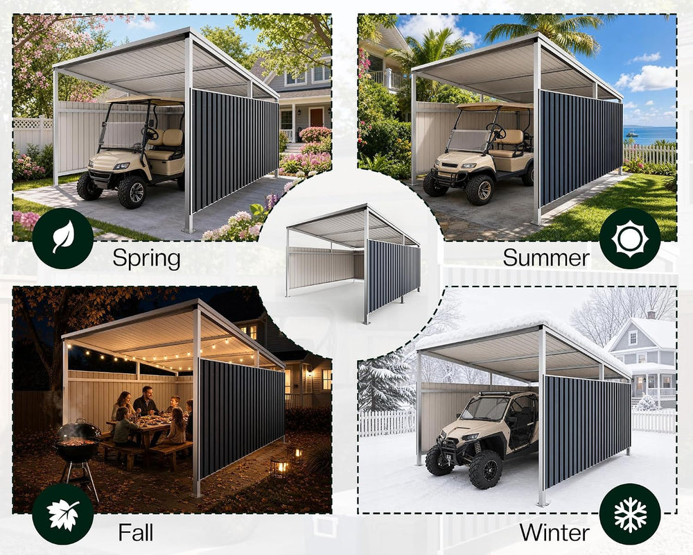 Jocisland 11x10 FT Heavy Duty Sloped Roof Metal Carport with Side Panels