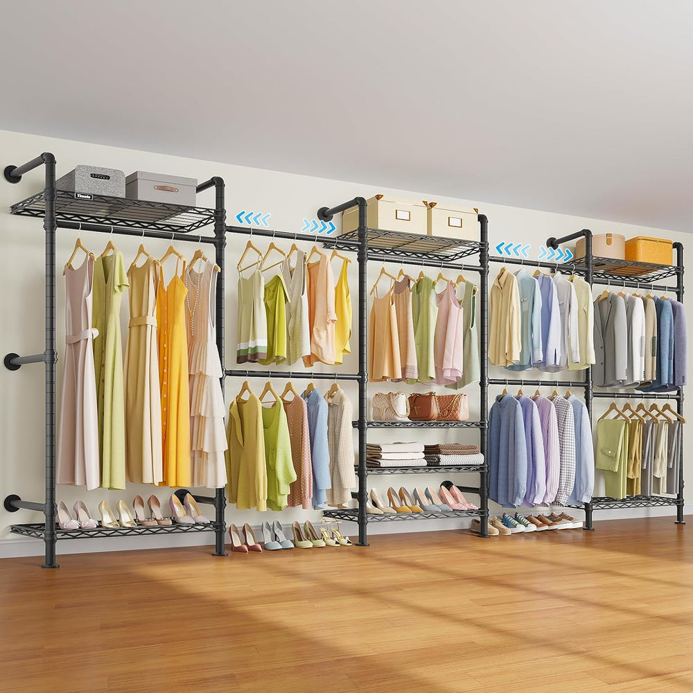 Timate F5 Expandable Wall Mounted Clothes Rack with 8 Adjustable Shelves &...