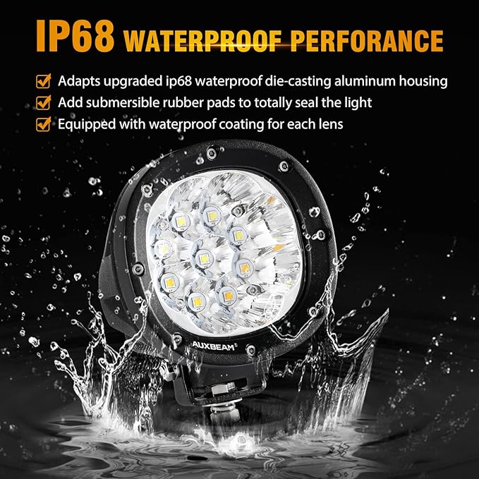 Auxbeam 4 Inch Round Offroad Light, 90W LED Amber White Spot Strobe Light Pods