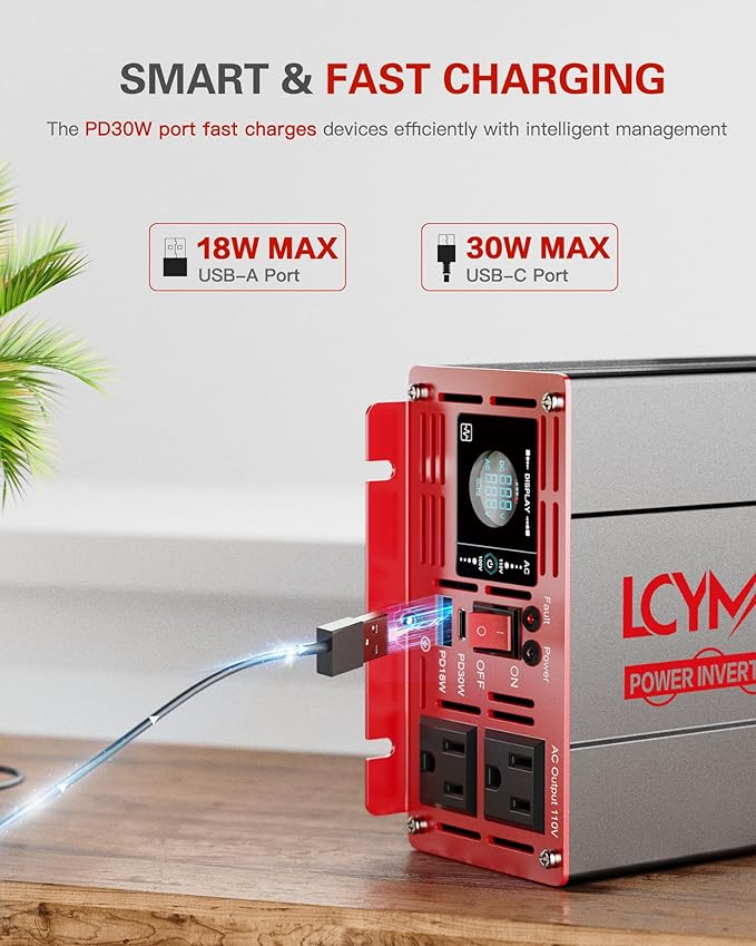 1500 Watt Pure Sine Wave Power Inverter DC 12V to AC 110/120V