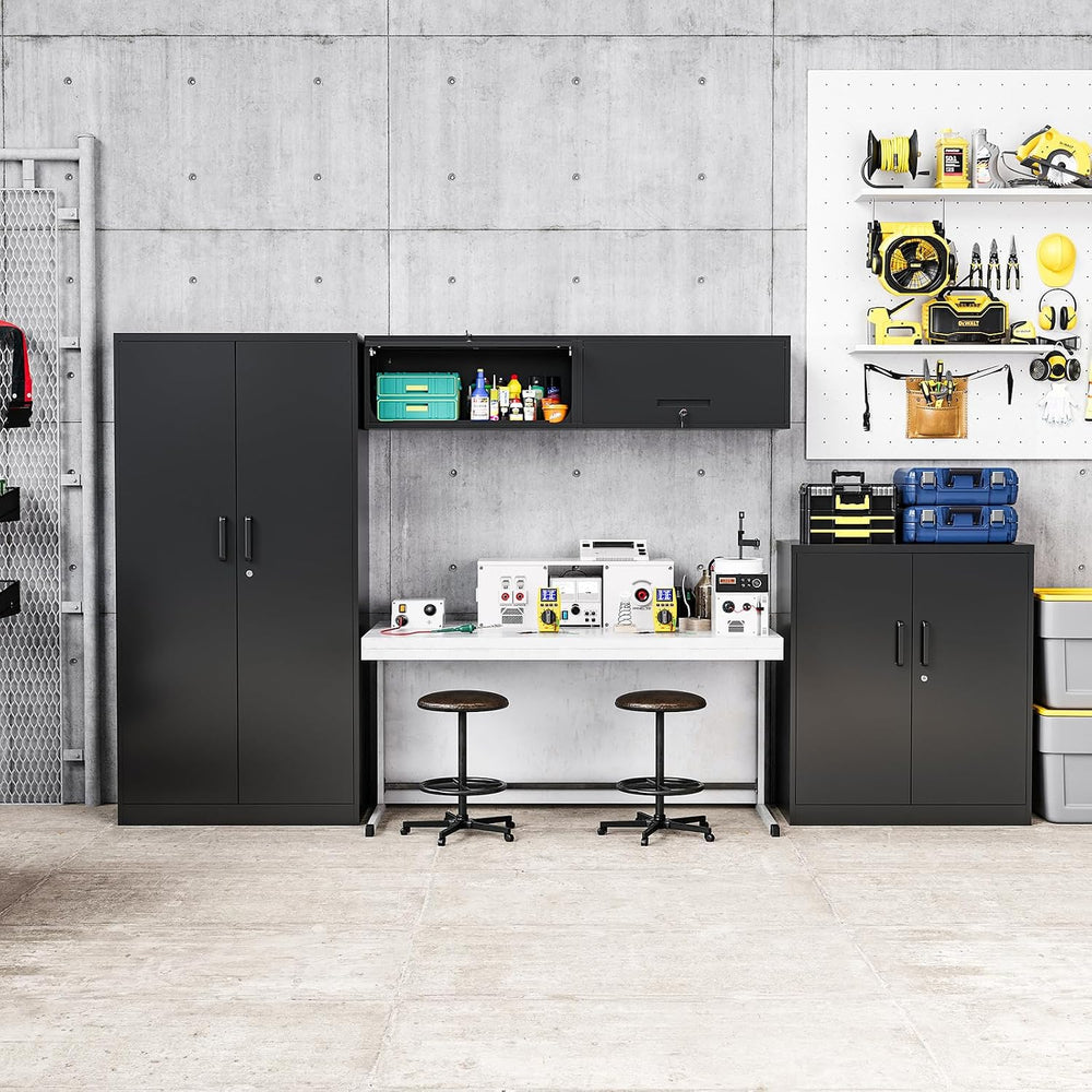 MIIIKO Wall Cabinet with 1 Door, Wall Mounted Garage Tool Cabinets, Small Met...