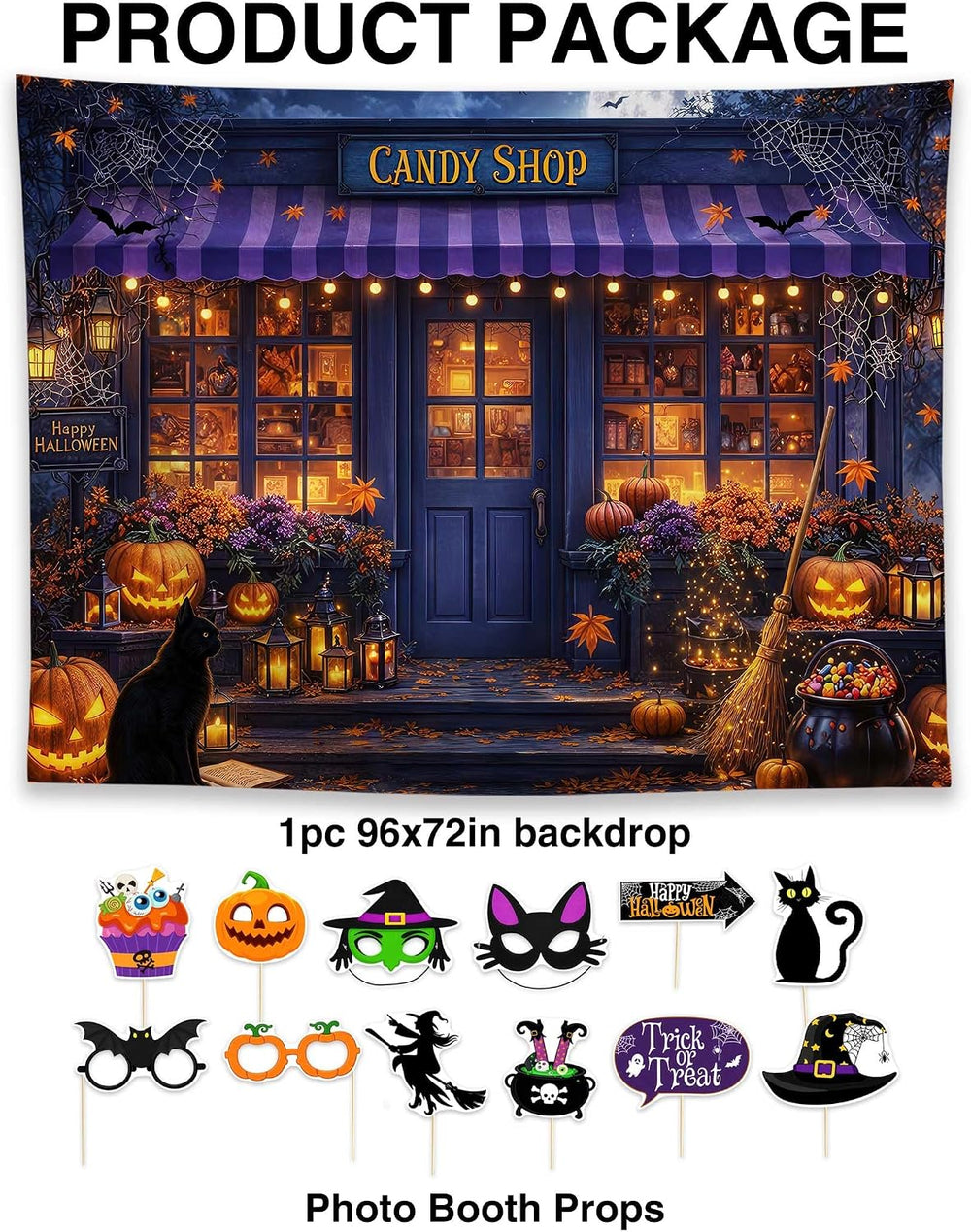 Allenjoy 96" x 72" Halloween Candy Shop Photography Backdrop with P...