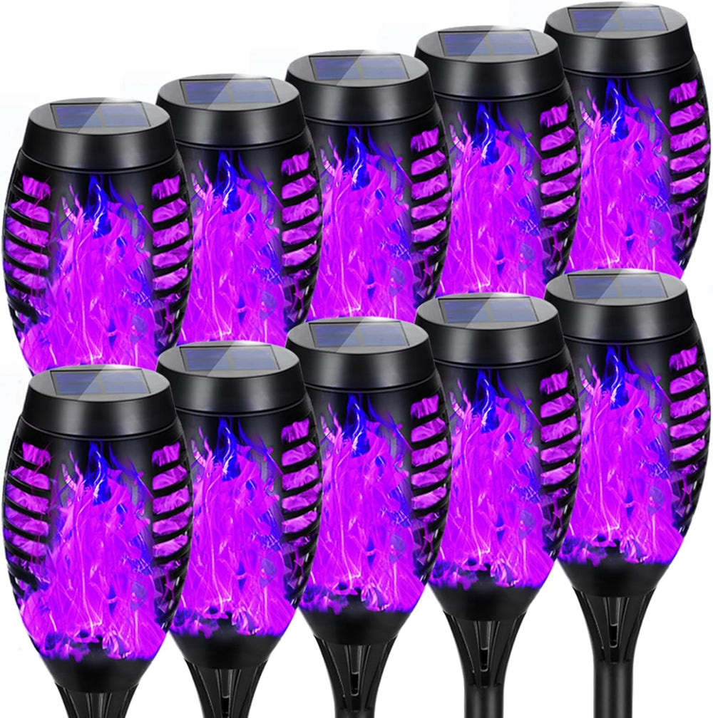 Purple Halloween Solar Lights Outdoor with Flickering Flame, 10 Pack