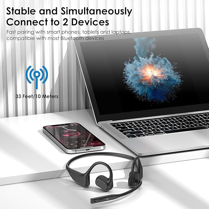 Open Ear Headphones with Mic, Wireless Headset