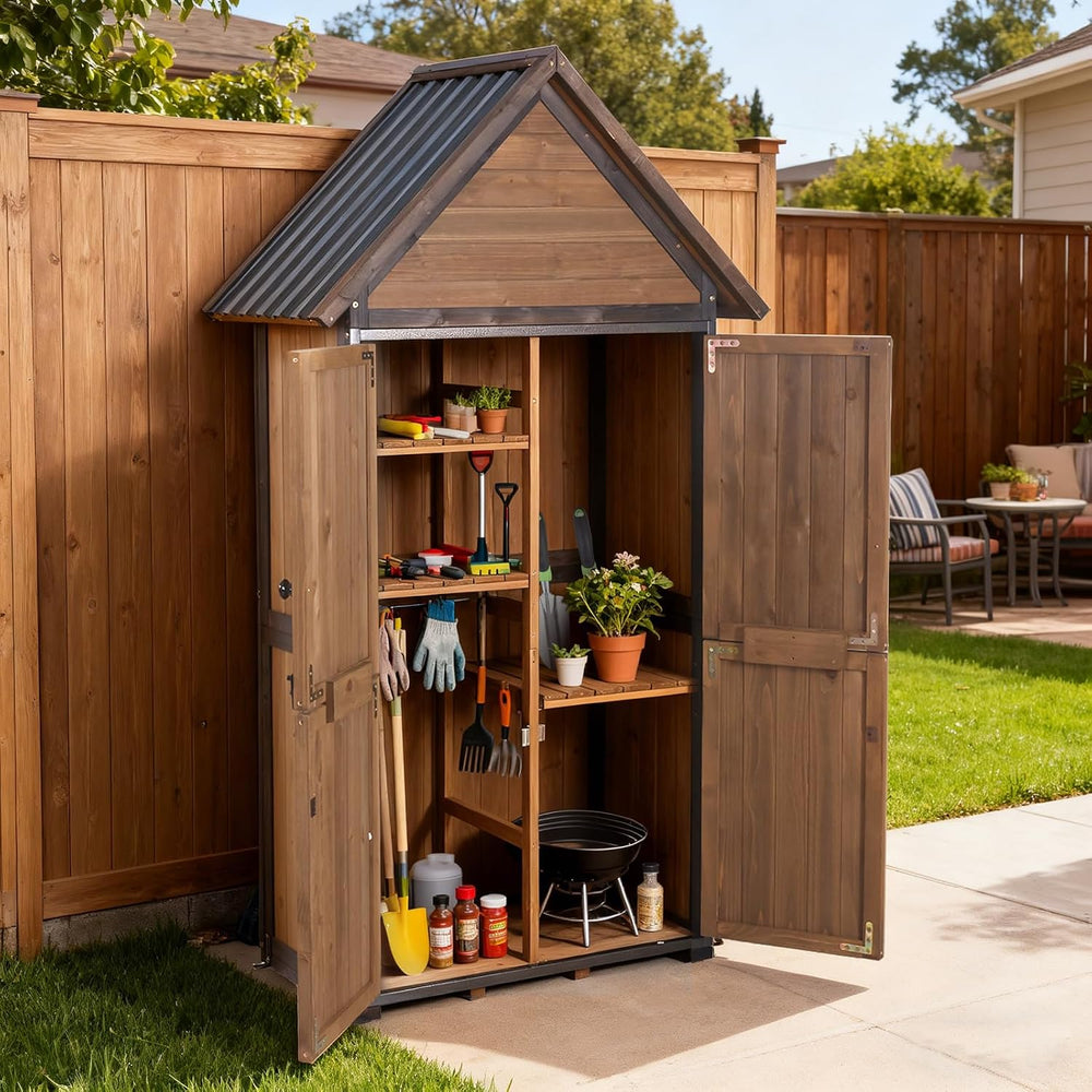 Outdoor Storage Cabinet,Garden Shed with Metal Frame Adjustable Shelves