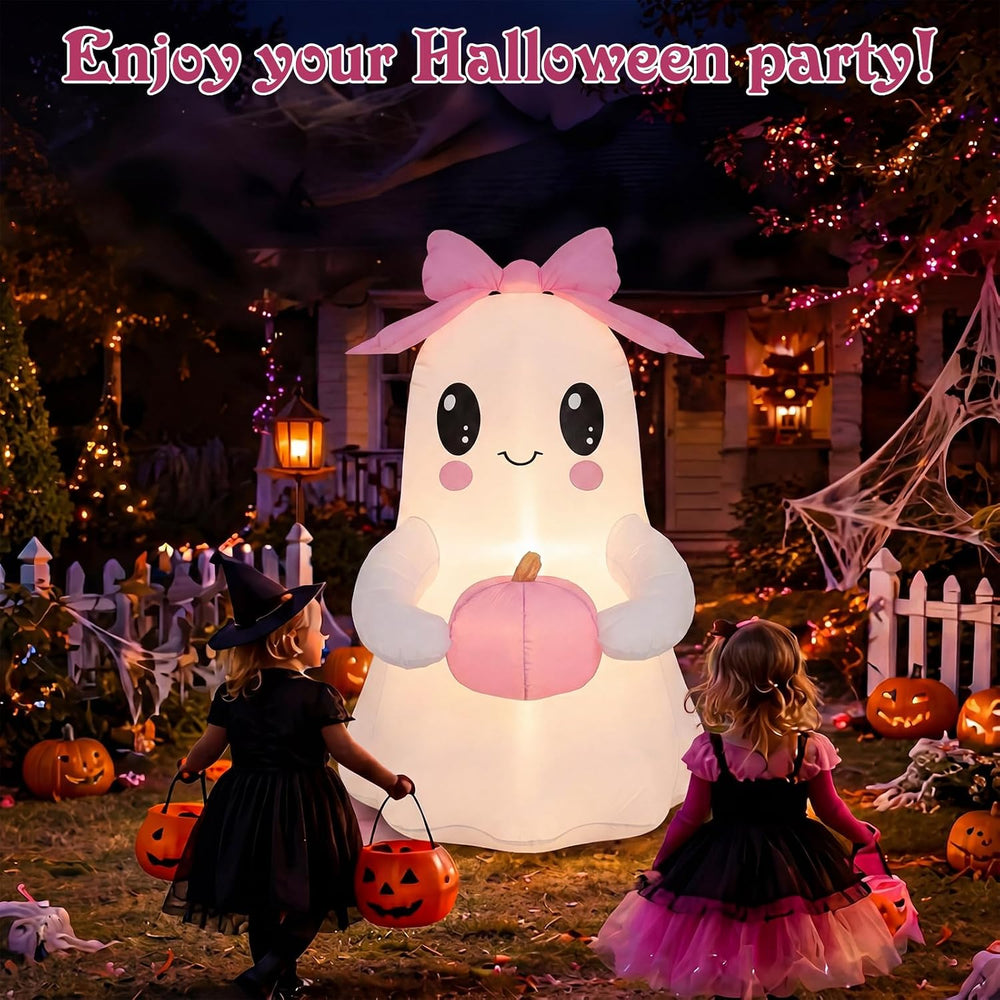6 ft Pink Bow Halloween Inflatable Ghost Outdoor Decoration