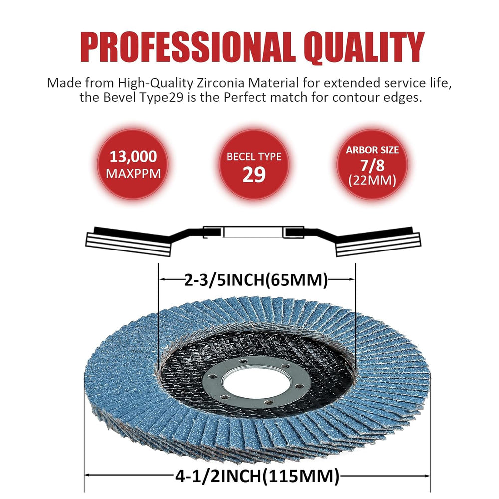 60 Pack Flap Discs 4 1/2 for Angle Grinder, 40/60/80/120 Grit Type 29 Zirconi...